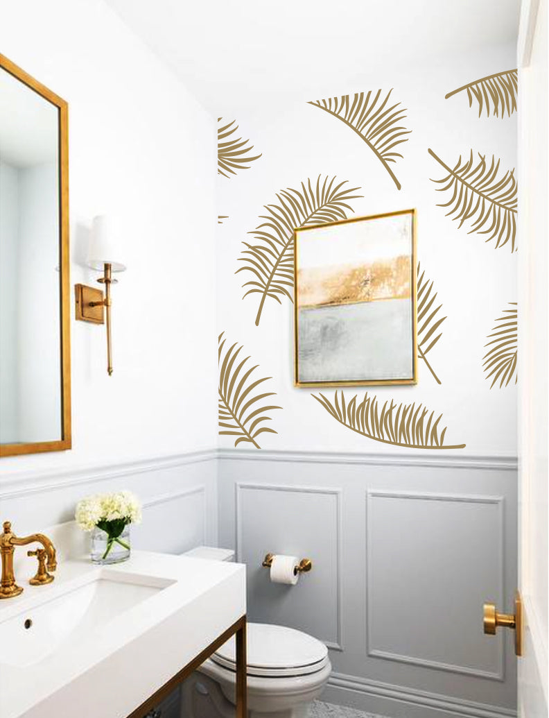 Palm Leaves Wall Decal For Powder Room Wall Decor Baby Nursery Wall Sticker Kids Room And Home | pinknbluebaby.com
