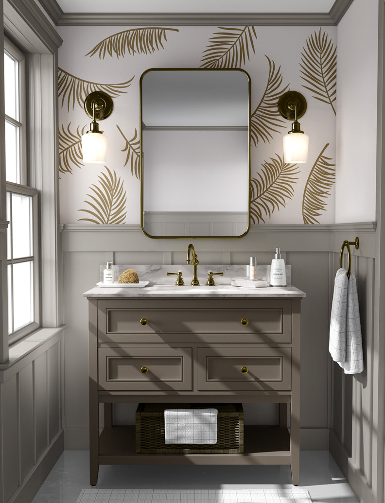Palm Leaves Wall Decal For Powder Room Wall Decor Baby Nursery Wall Sticker Kids Room And Home | pinknbluebaby.com
