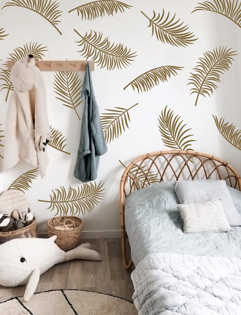 Palm Leaves Wall Decal For Powder Room Wall Decor Baby Nursery Wall Sticker Kids Room And Home | pinknbluebaby.com