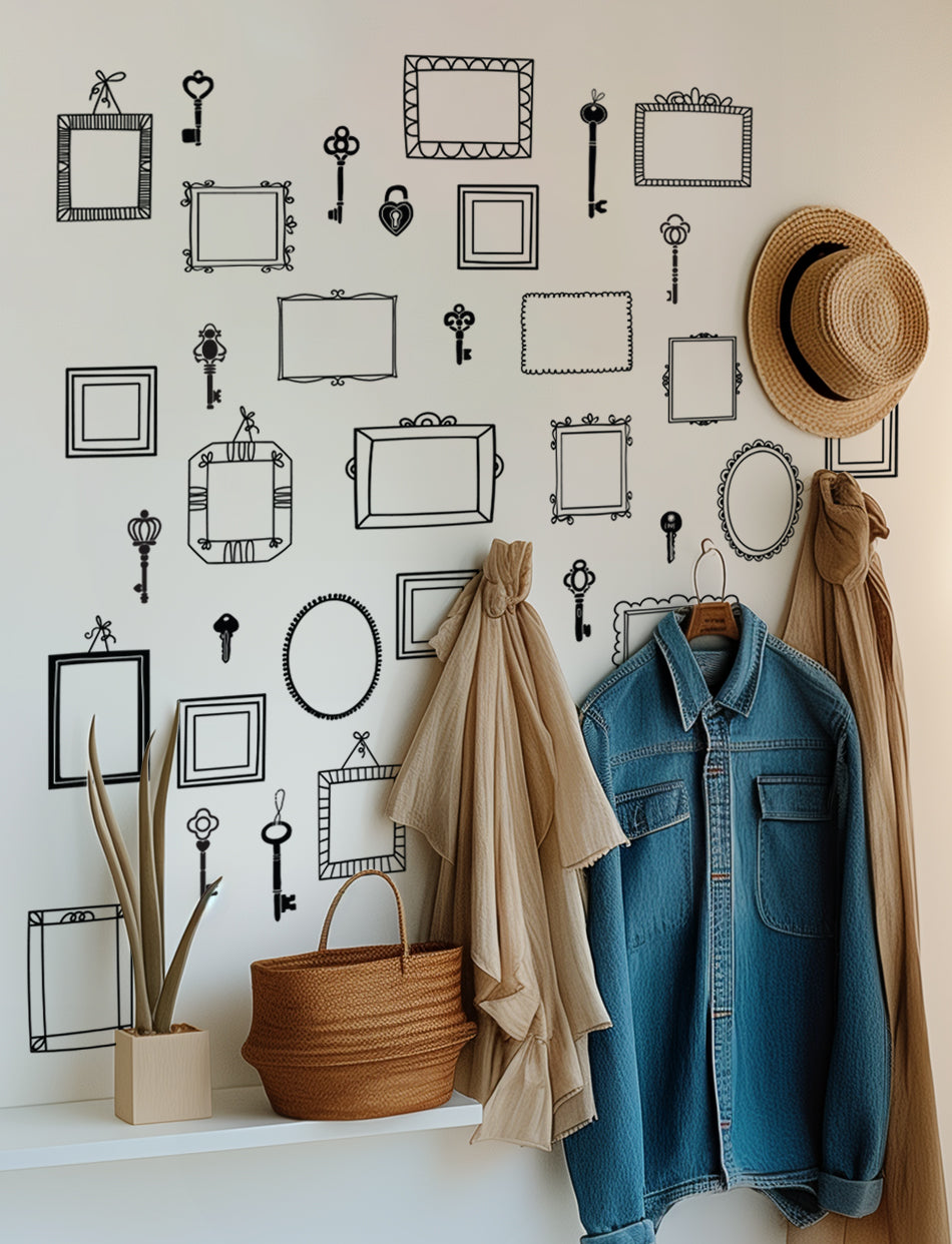 4 x 6 Frames And Antique Keys Wall Decal, Home Wall Decal, Wall Stickers | pinknbluebaby.com