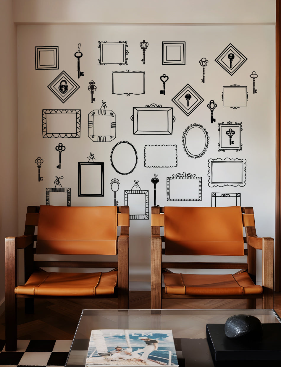 4 x 6 Frames And Antique Keys Wall Decal, Office, Home Wall Decal, Wall Stickers | pinknbluebaby.com