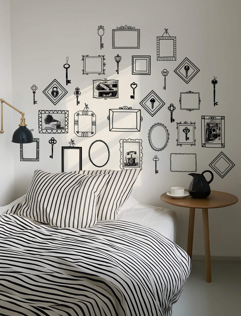 4 x 6 Frames And Antique Keys Wall Decal, Home Wall Decal, Wall Stickers | pinknbluebaby.com