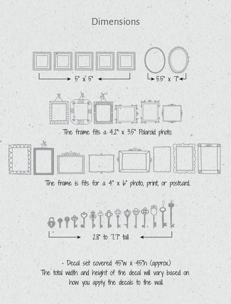 4 x 6 Frames And Antique Keys Wall Decal, Office, Home Wall Decal, Wall Stickers | pinknbluebaby.com