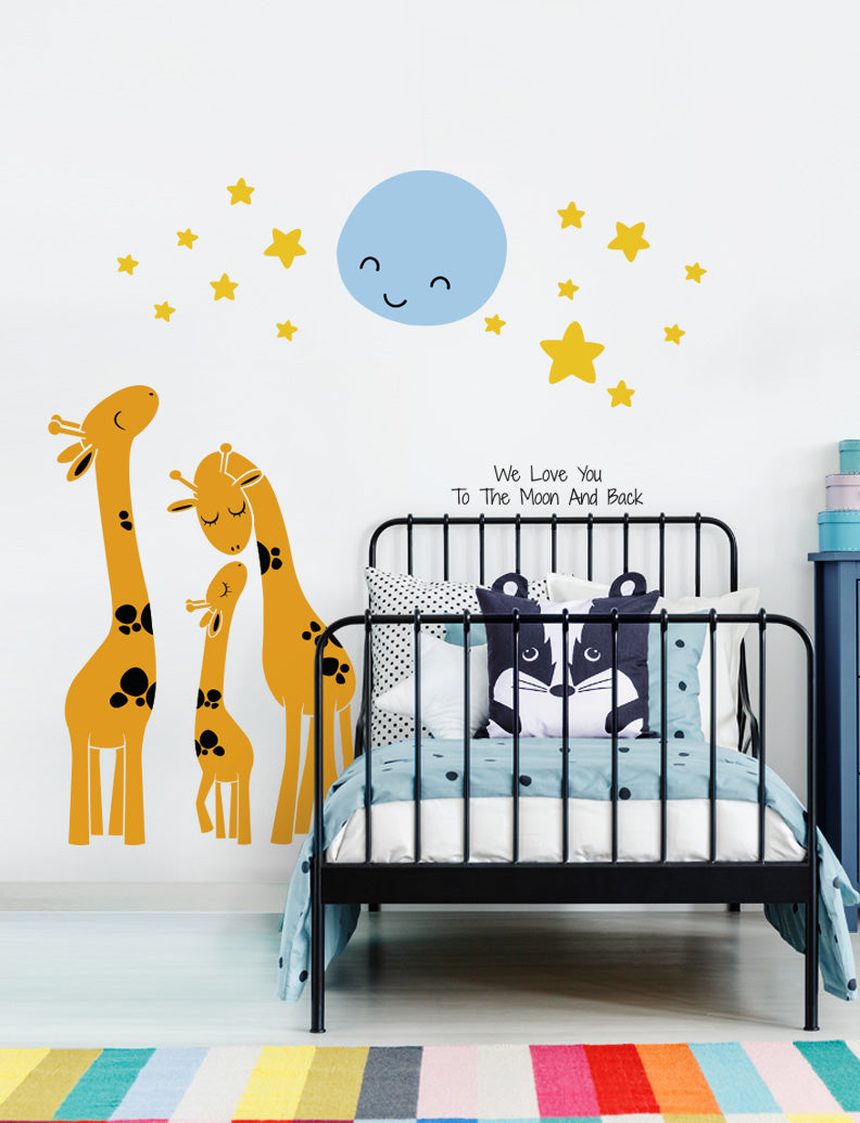 Giraffes, Moon and Stars with Quote Wall Decal