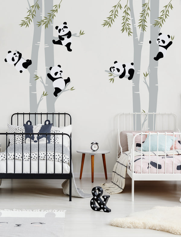 Pandas And Trees With Leaves Wall Decal(PANDAS Are Always White And Black)