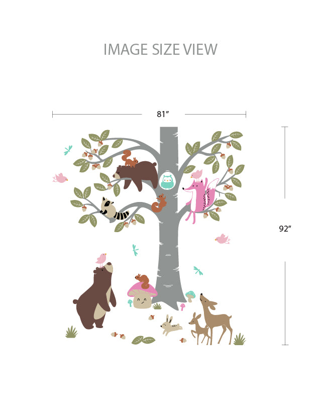Forest Animals and Tree No.2 Wall Decals, Wall Stickers, Nursery Wall Decor, Kids Room Wall Decor, Playroom Wall Sticker | pinknbluebaby.com