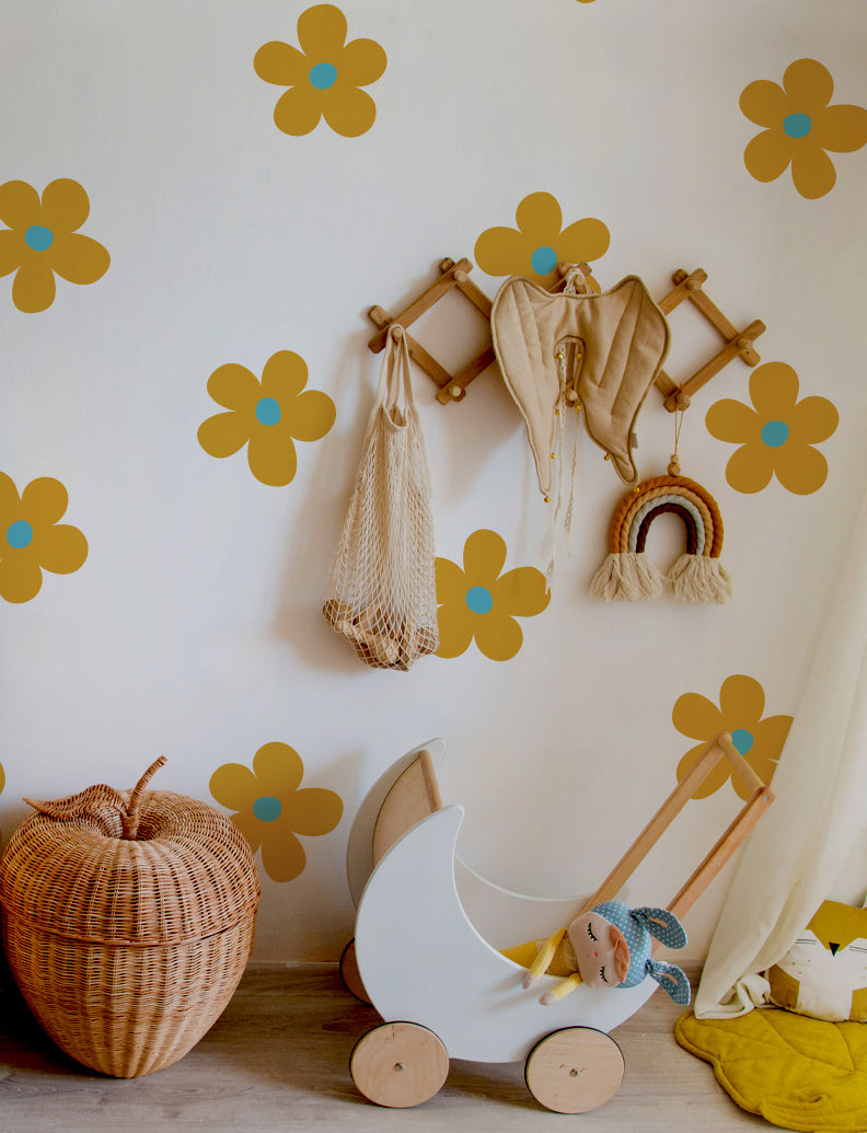 8" Boho Style 16 Of Daisy Flowers Wall Decal, Flowers Wall Decor, Floral Wall Decal, Girls Room Wall Decal, Baby Girls Nursery Wall Decal | pinknbluebaby.com