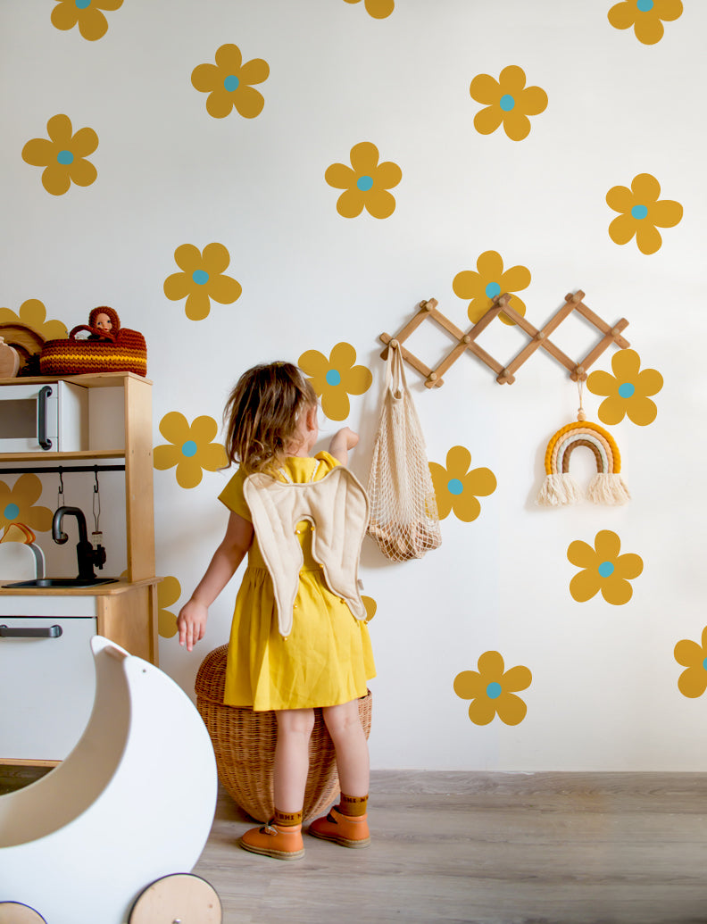 8" Boho Style 16 Of Daisy Flowers Wall Decal, Flowers Wall Decor, Floral Wall Decal, Girls Room Wall Decal, Baby Girls Nursery Wall Decal | pinknbluebaby.com