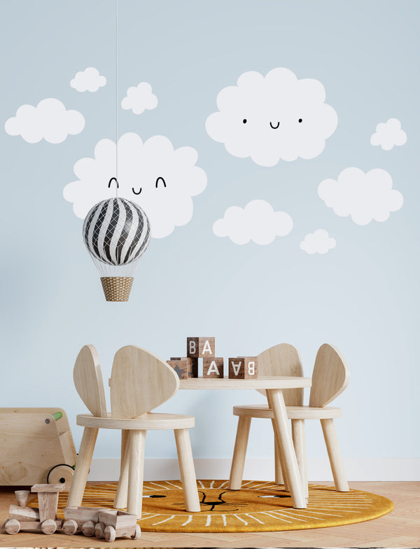Happy Clouds Wall Decal, Wall Decor, Wall Vinyl Sticker, Kid's Room Wall Decal, Baby Nursery Wall Decal | pinknbluebaby.com