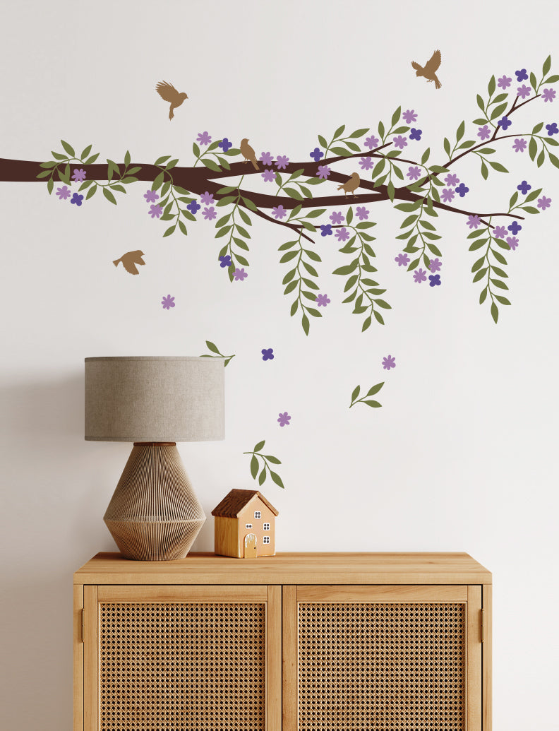 Branch, Leaves, Flowers And Birds Wall Decal
