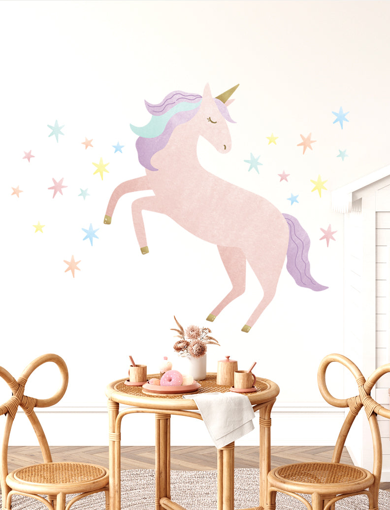 Watercolor Unicorn Wall Sticker, Peel and Stick, Repositionable, Wall Stickers, Wall Decals, Girl Nursery Decor, Girl's Room Wall Decor | pinknbluebaby.com