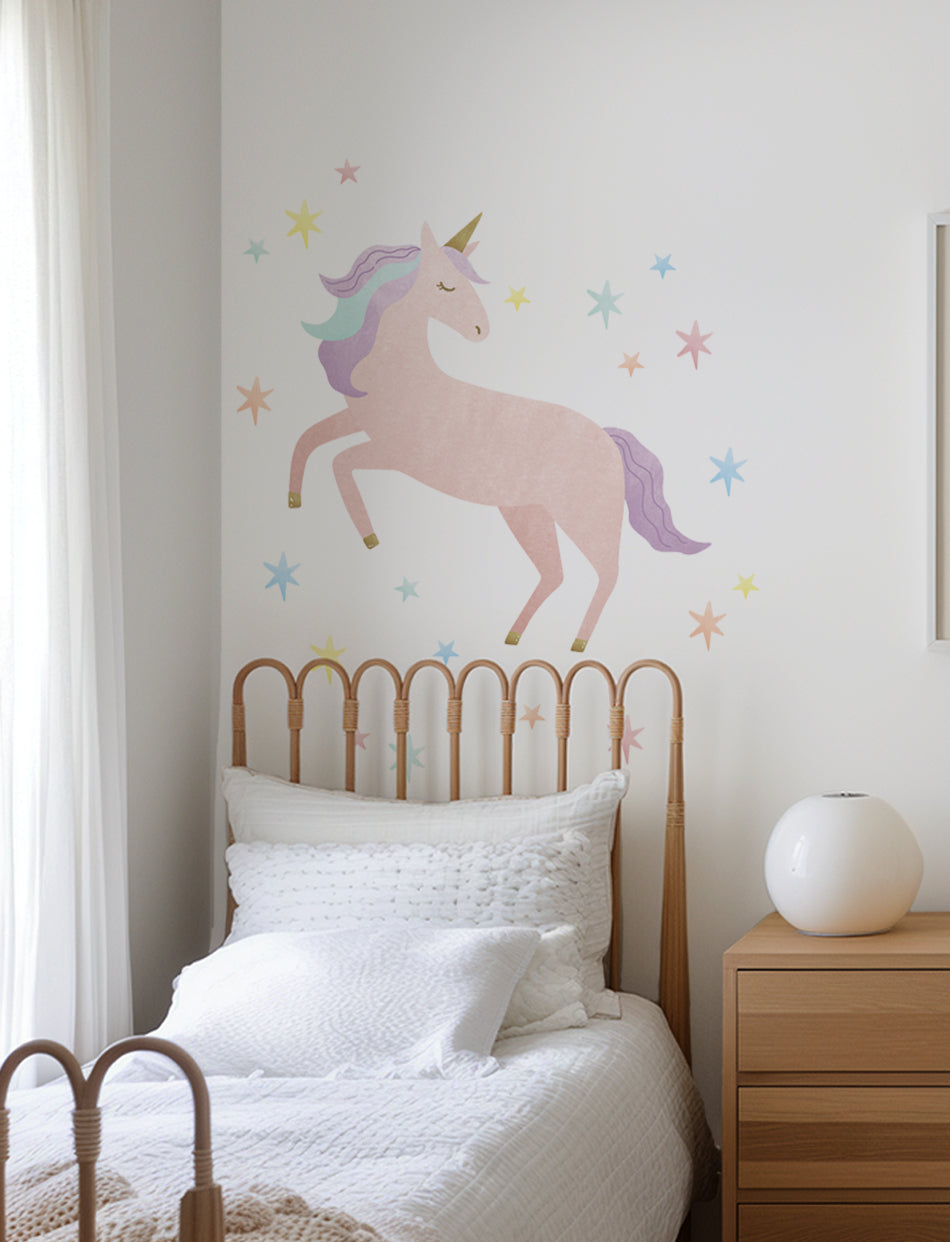 Watercolor Unicorn Wall Sticker, Peel and Stick, Repositionable, Wall Stickers, Wall Decals, Girl Nursery Decor, Girl's Room Wall Decor | pinknbluebaby.com