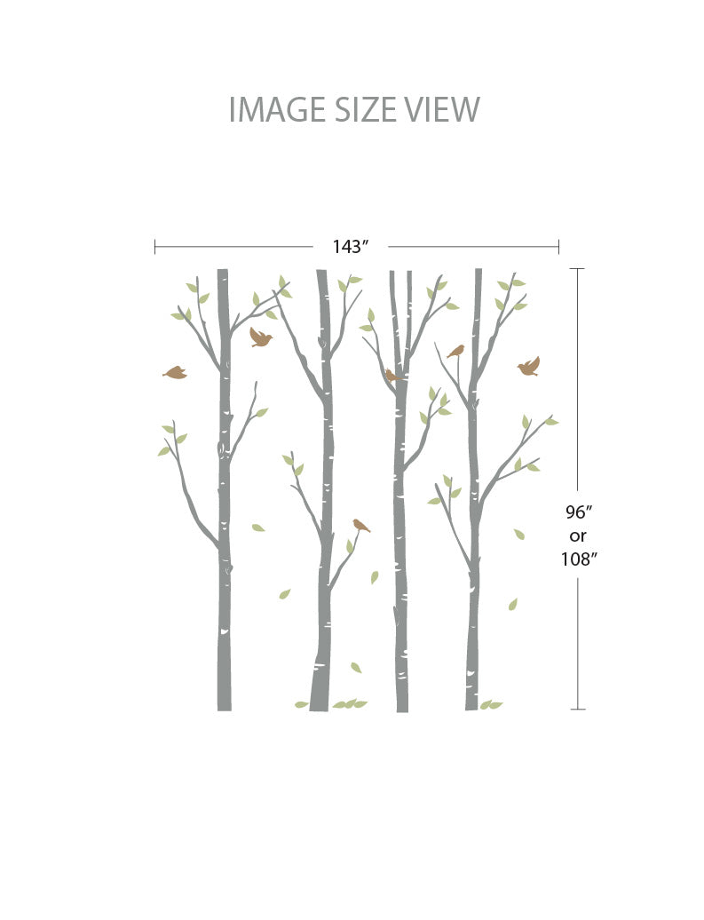 Birch Trees And Birds Nursery Kids Wall Decals