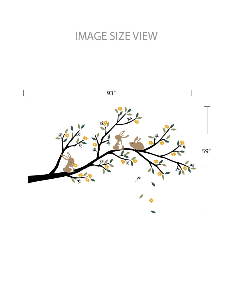 Bunnies Branch with Flowers Kids Wall Decals
