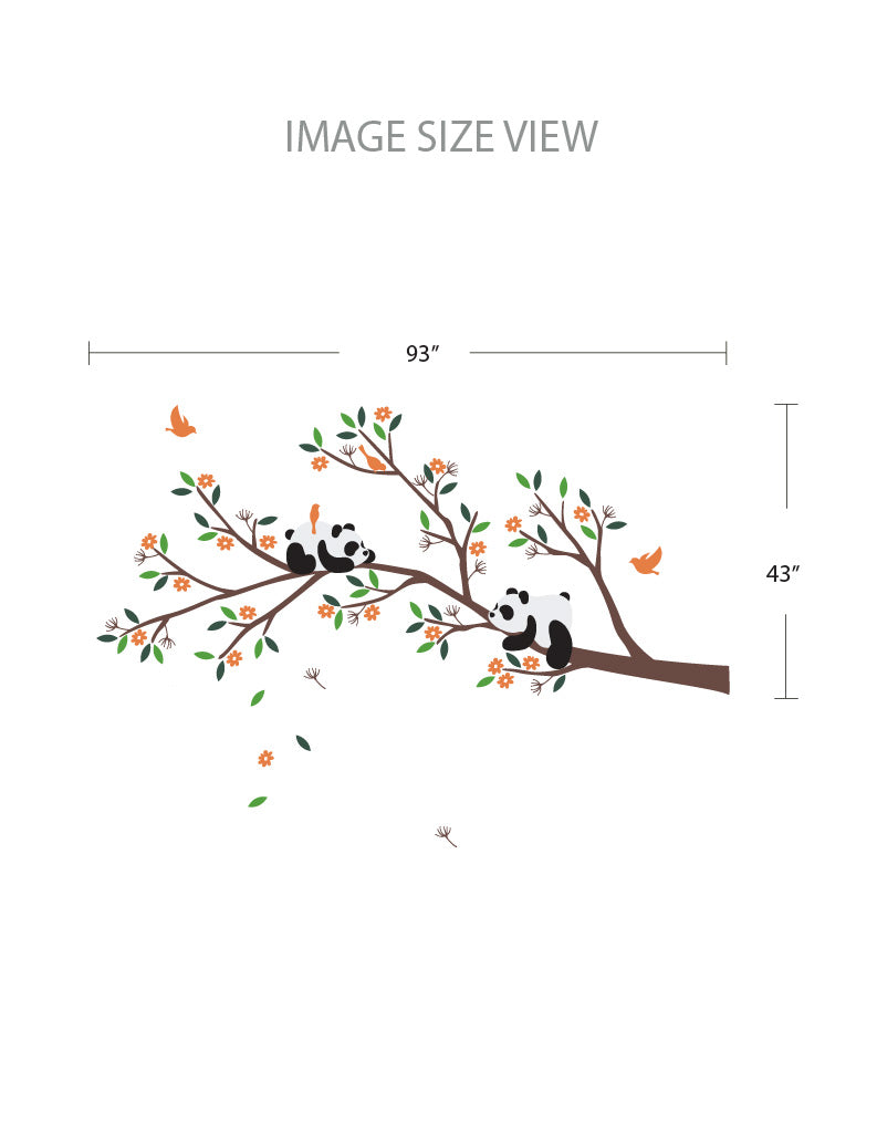 Pandas on the branch with Flowers - Size - Kids Wall Decals