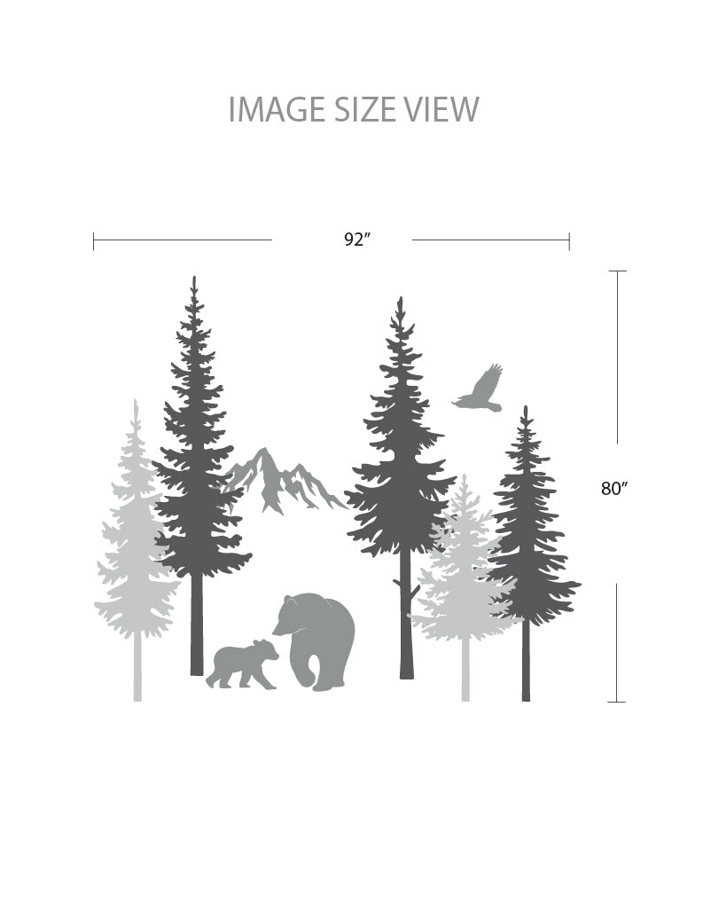 Pine Trees And Bears Wall Decal, Wall Sticker For Baby Nursery And Kids Room, Home Wall Decor, Office Wall Decal | pinknbluebaby.com