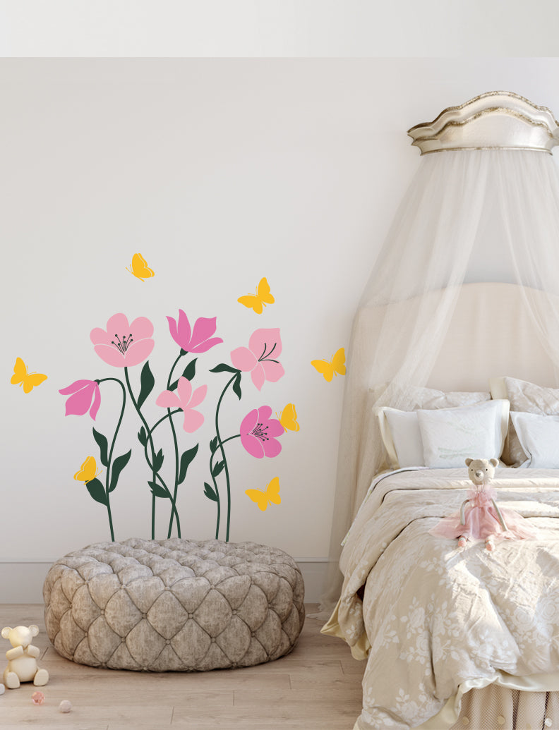 Cute Flowers and Butterflies Wall Decal