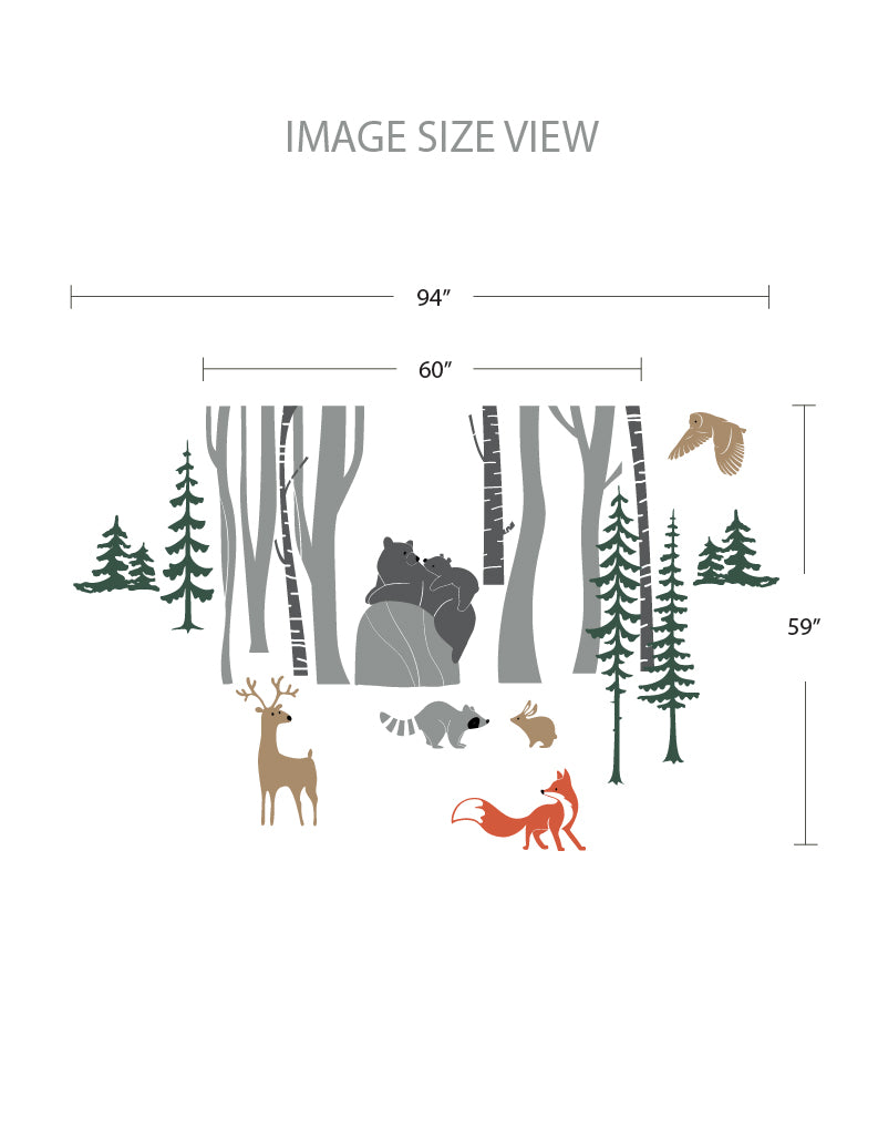 Woodland Friends With Birch Trees Wall Decal