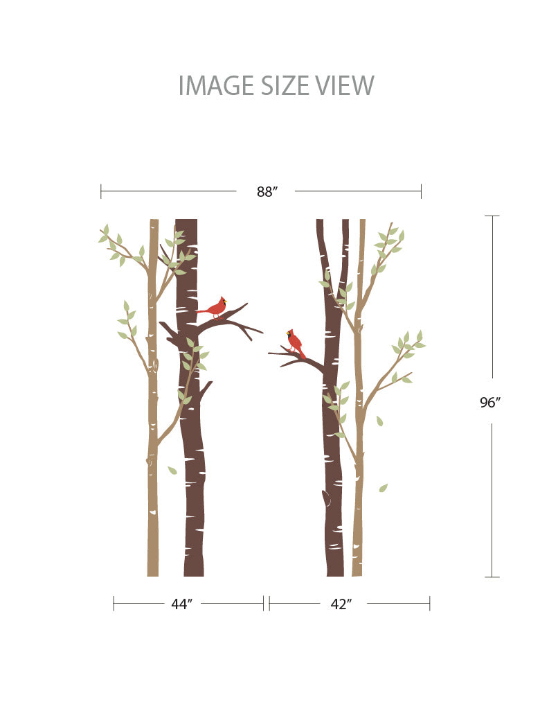Birch Trees and Cardinal Birds Wall Decal, Wall Sticker, Wall Decor Sticker For Bedroom, Dining Room, living Room, Office | pinknbluebaby.com