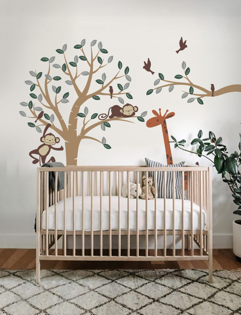 Boy Monkeys and Giraffe Kids Wall Decals
