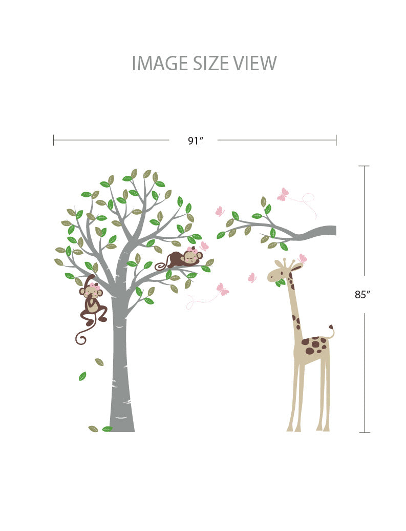 Girl Monkeys and Giraffe - Size - Kids Wall Decals