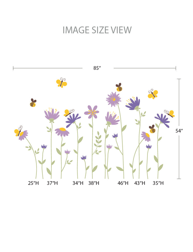Flowers with Bees and Butterflies -Size Kids Wall Decals