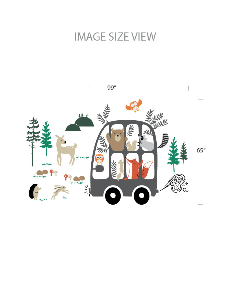 Forest Animals Picnic Bus Wall Decal, Wall Sticker, Wall Decor, Playroom Wall Mural, Kids Room Wall Stickers, Nursery Wall Decals | pinknbluebaby.com