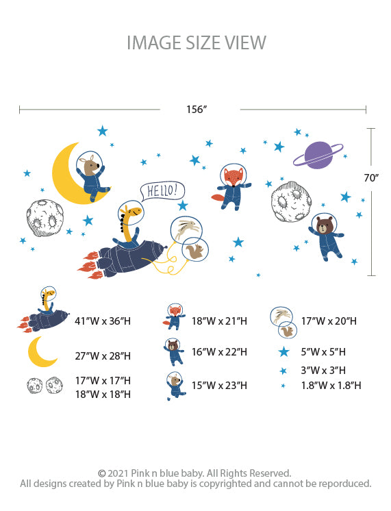 Space Animals Removable Wall Decal, Kid's Room Wall Decals, Kid's Room Wall Stickers, Baby Nursery Wall Decal, Nursery Design | pinknbluebaby.com