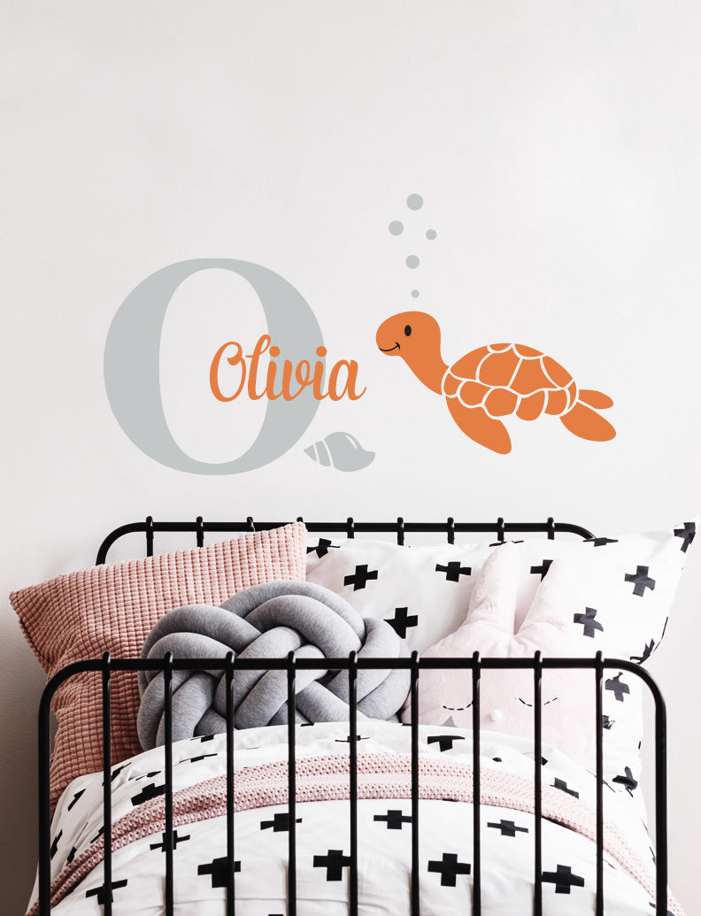 Turtle & Custom Name Kids Wall Decals