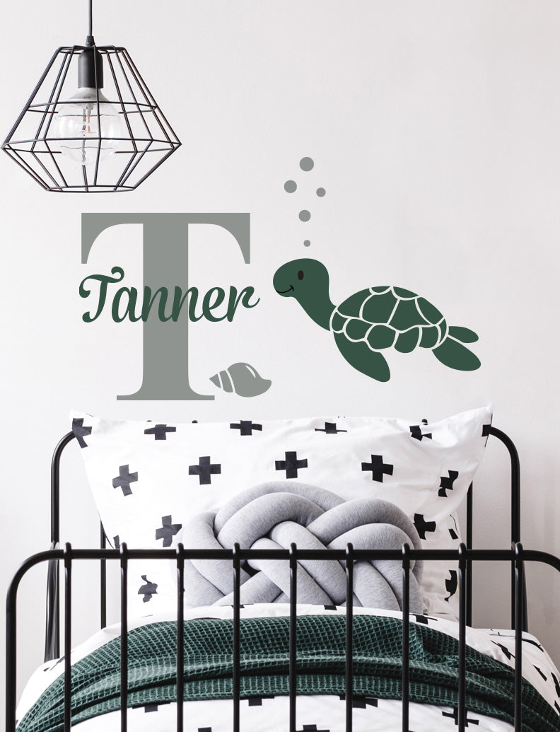 Turtle & Custom Name Kids Wall Decals