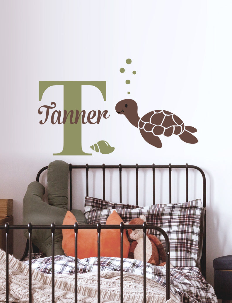 Turtle & Custom Name Kids Wall Decals
