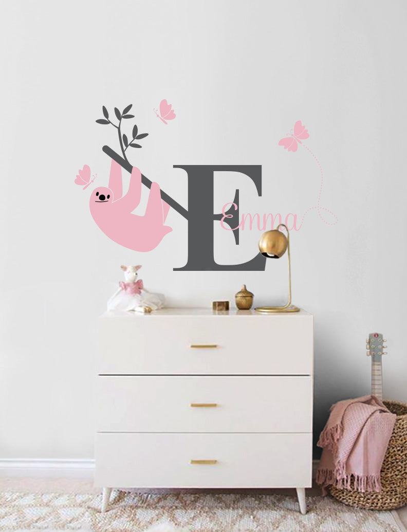 Sloth & Custom Name Kids Wall Decals