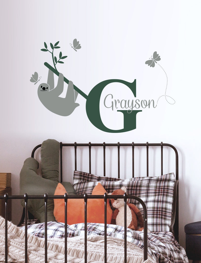 Sloth & Custom Name Kids Wall Decals