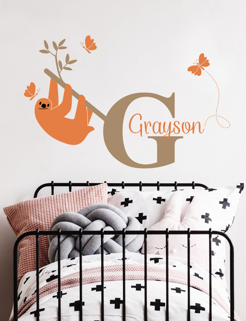 Sloth & Custom Name Kids Wall Decals