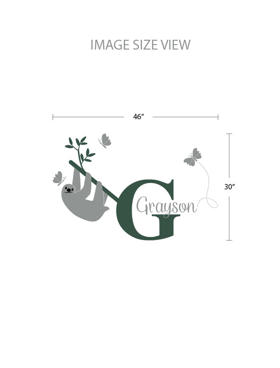 Sloth & Custom Name - Size - Kids Wall Decals