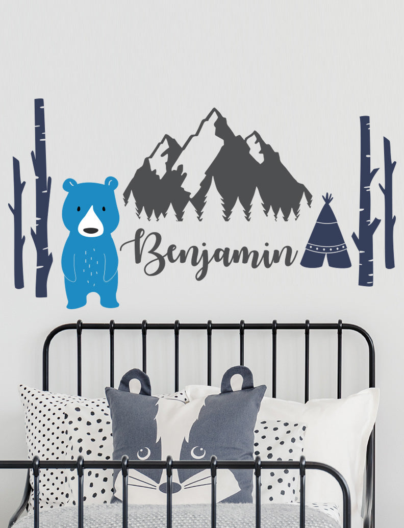 Mountains, Bear, Tree, Teepee Kids Wall Decals