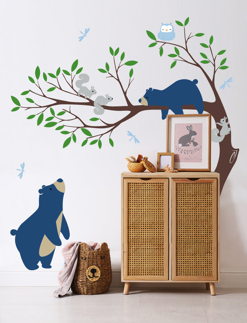 Bears and Branch Wall Decal, Baby Nursery And Kid's Room Wall Decor Decal Sticker | pinknbluebaby.com