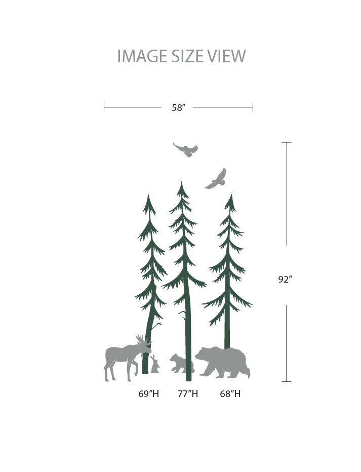 Pine Trees With Woodland Animals Wall Decal