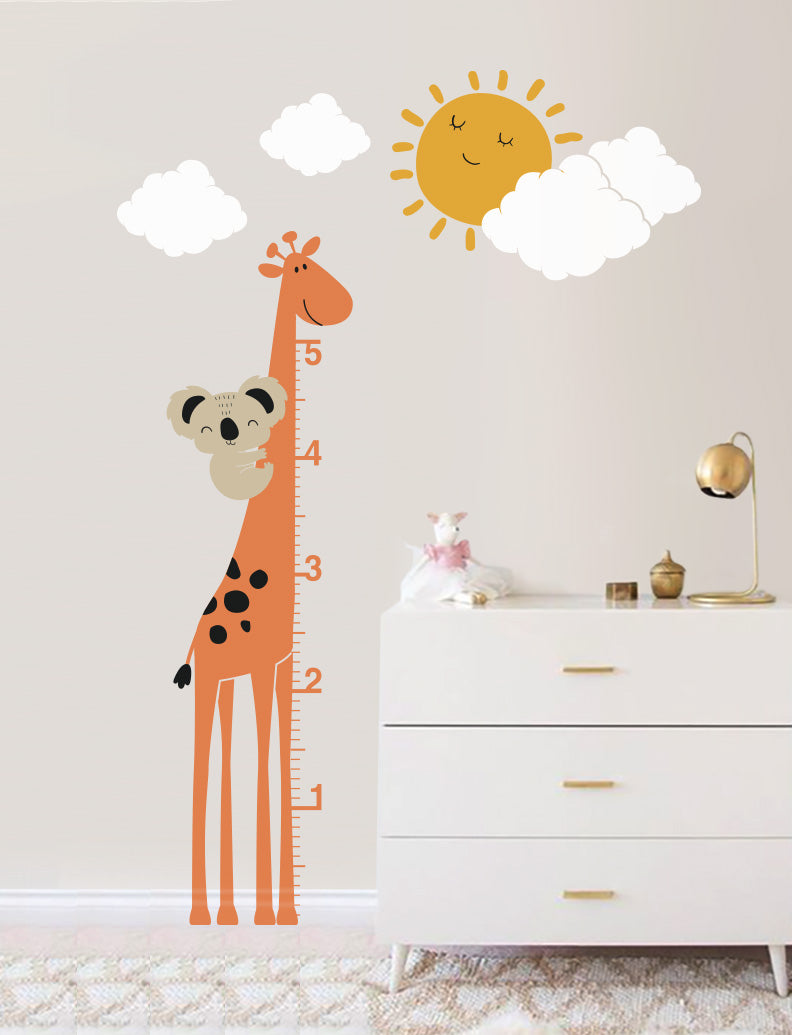 Koala with Giraffe Growth Chart Kids Wall Decals