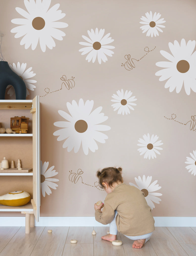 Daisy Flowers With Bees Wall Decal