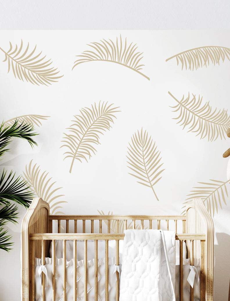 Palm Leaves Wall Decal For Powder Room Wall Decor Baby Nursery Wall Sticker Kids Room And Home  | pinknbluebaby.com