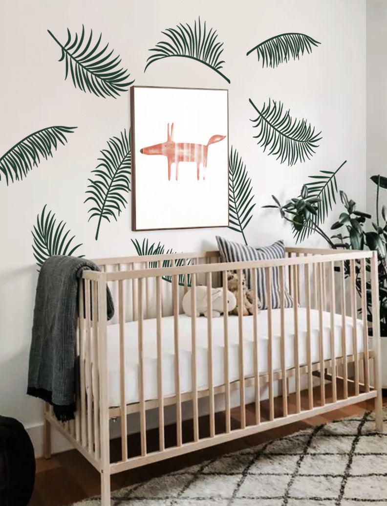 Palm Leaves Wall Decal For Powder Room Wall Decor Baby Nursery Wall Sticker Kids Room And Home  | pinknbluebaby.com