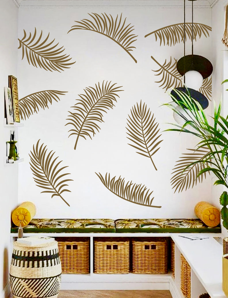 Palm Leaves Wall Decal For Powder Room Wall Decor Baby Nursery Wall Sticker Kids Room And Home  | pinknbluebaby.com