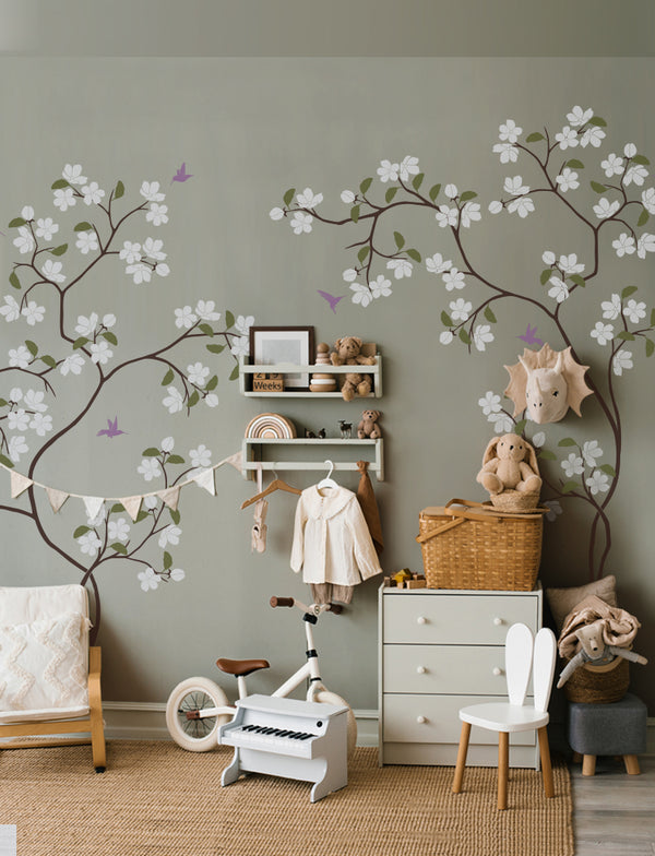 Flower Trees Wall Decal, Wall Sticker, Baby Nursery Decal, Kids Room Wall Decal, Bedroom Wall Decal, Office Wall Sticker, Wall Decor | pinknbluebaby.com