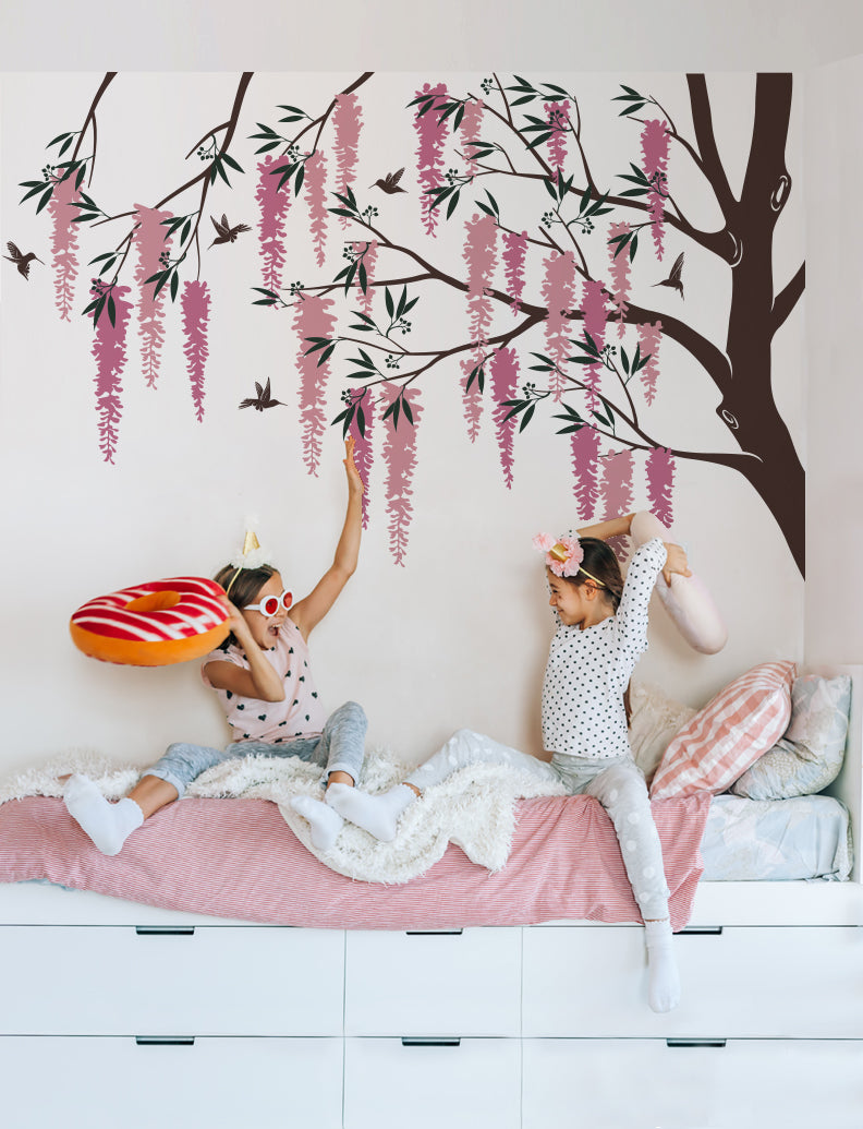 Flower Blooming Tree Branch Wall Decal, Wall Sticker, Tree Wall Sticker For Nursery, Kids Room, Bedroom Wall Decor | pinknbluebaby.com