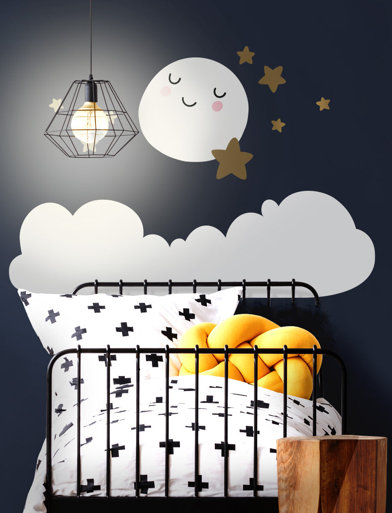 Moon, Cloud, and Stars Wall Decal, Baby Nursery And Kids Room Wall Decals, Wall Decor, Home Wall Decor, Gift | pinknbluebaby.com