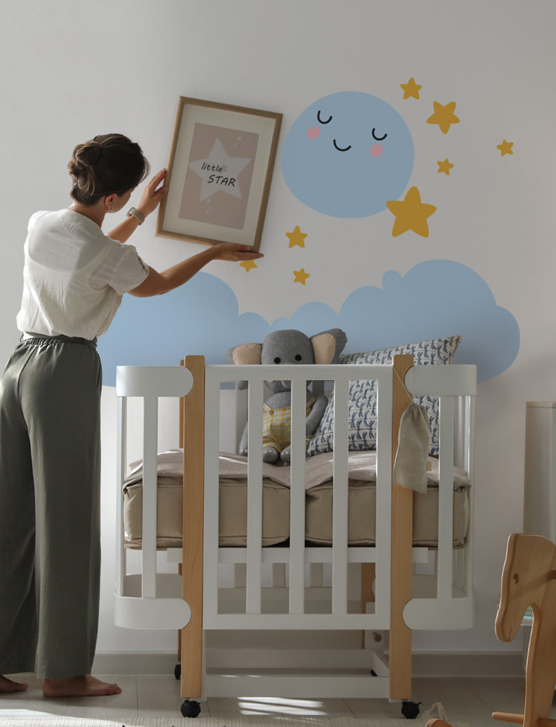 Moon, Cloud, and Stars Wall Decal, Baby Nursery And Kids Room Wall Decals, Wall Decor, Home Wall Decor, Gift | pinknbluebaby.com