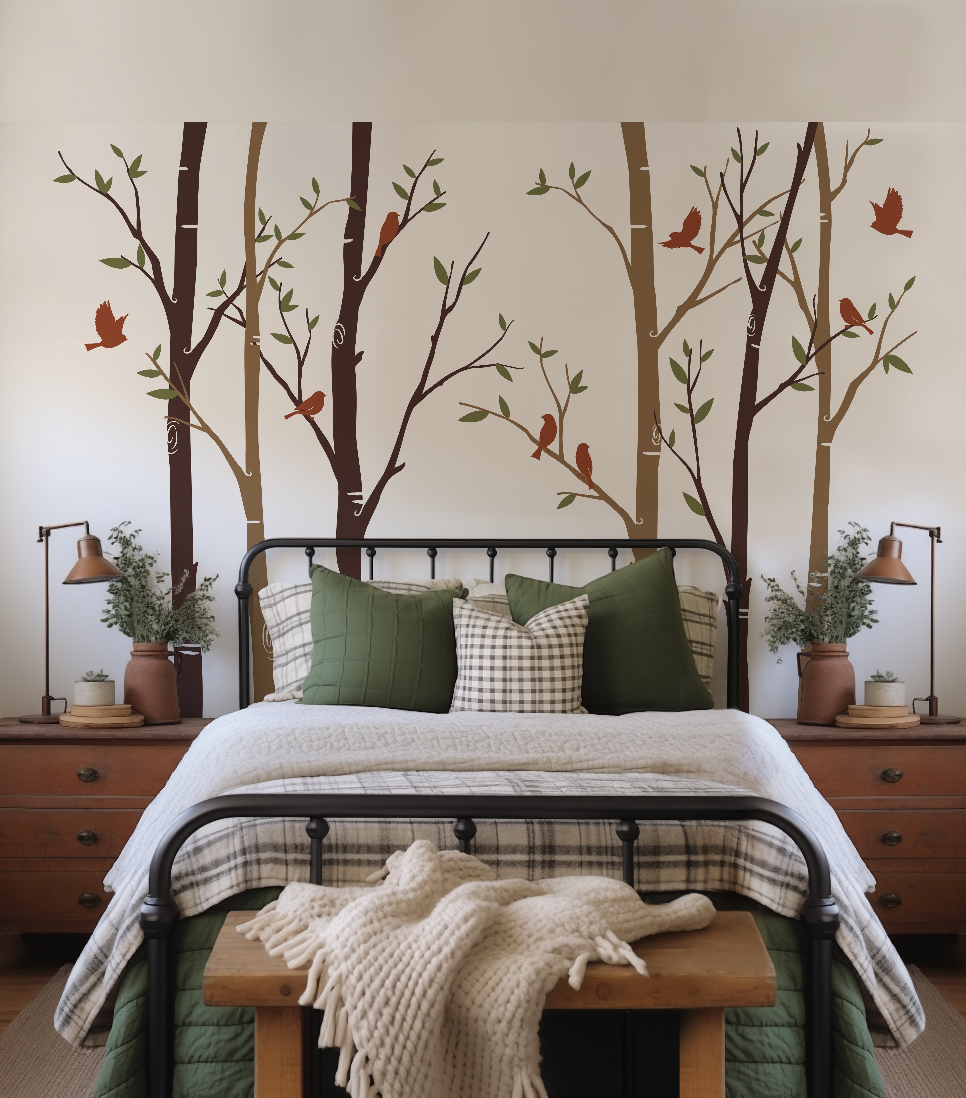 Birch Trees Forest With Birds Wall Decal, Wall Sticker, Nursery Wall Decal, Kids Room Wall Sticker, Wall Mural, Home And Office Wall Decal | pinknbluebaby.com