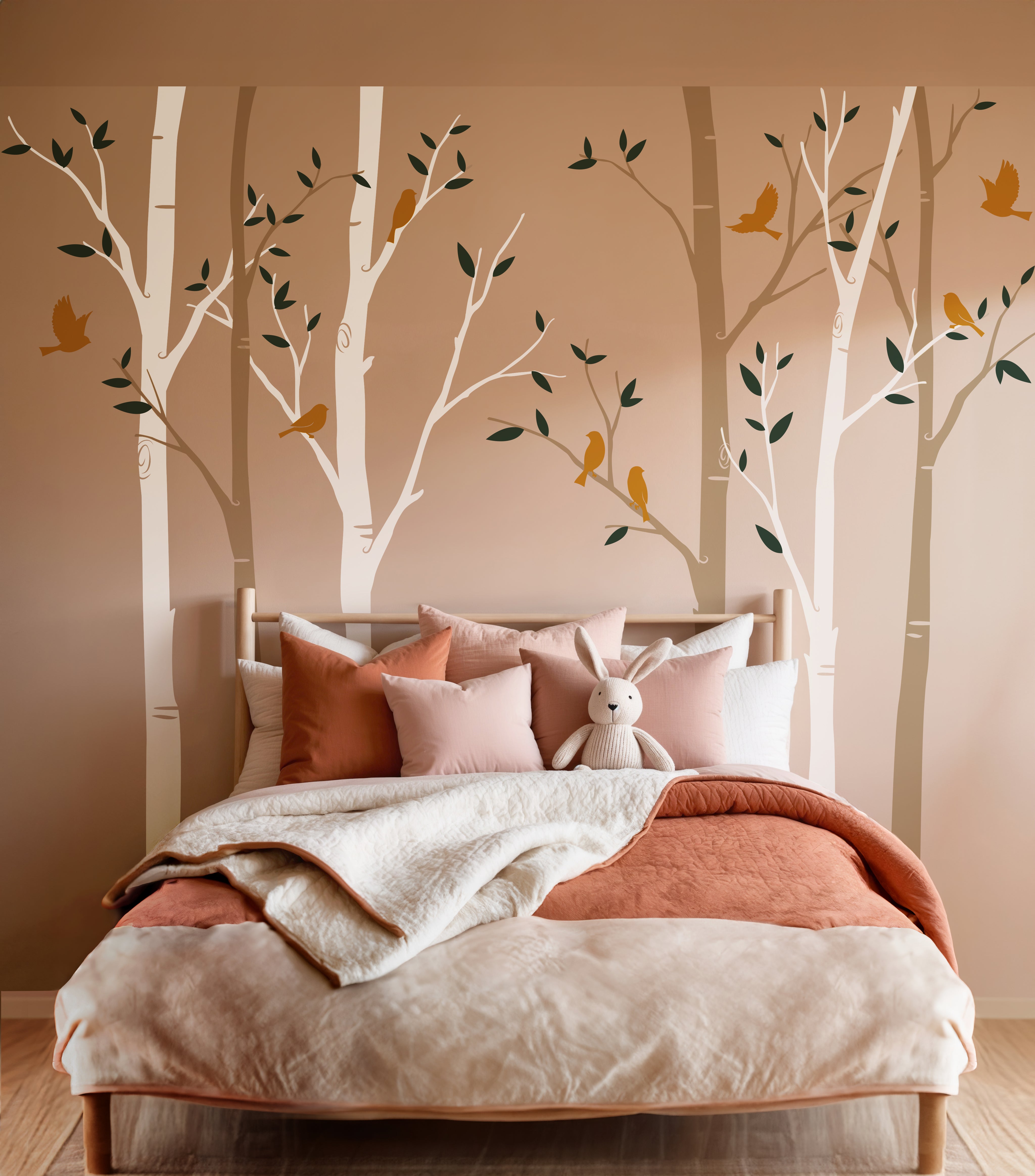 Birch Trees Forest With Birds Wall Decal, Wall Sticker, Nursery Wall Decal, Kids Room Wall Sticker, Wall Mural, Home And Office Wall Decal | pinknbluebaby.com