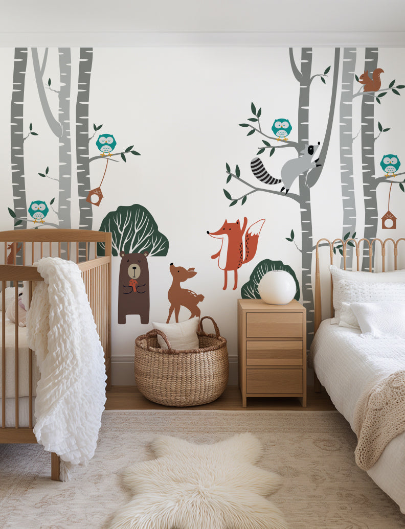 Forest Animals with Birch Trees Wall Decal